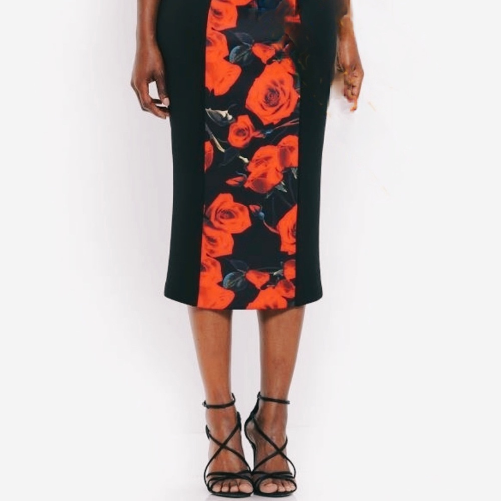 Black and Red Floral Scuba Skirt by WHY Dress